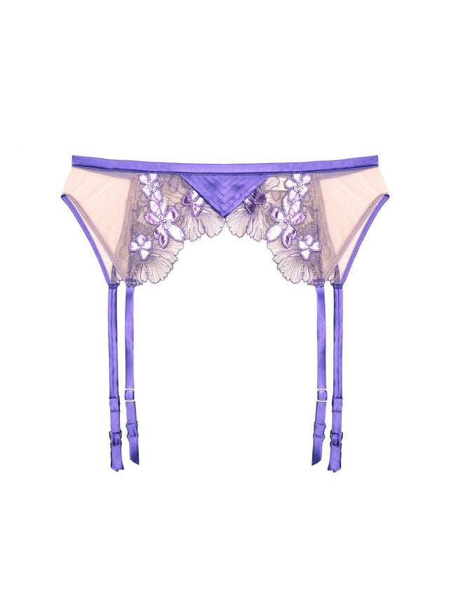 Pansy - Violet Embroidered Garter Belt | Fleur du Mal - DEMO