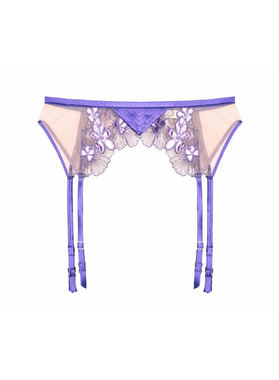 Pansy - Violet Embroidered Garter Belt | Fleur du Mal - DEMO