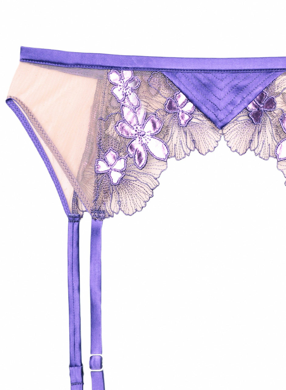 Pansy - Violet Embroidered Garter Belt | Fleur du Mal - DEMO