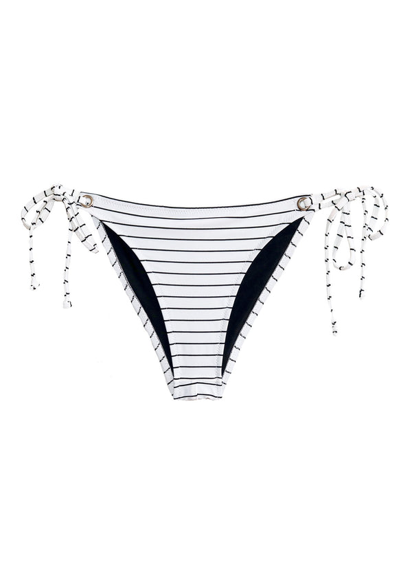 White black stripe - Mitered Stripe Grommet Side Tie Bikini Bottom | Fleur du Mal - DEMO