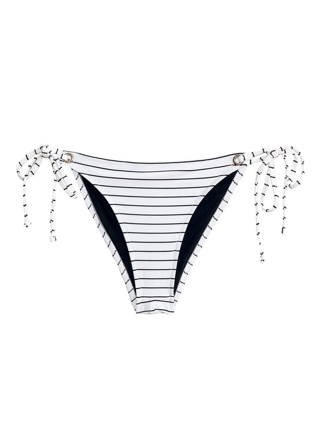White black stripe - Mitered Stripe Grommet Side Tie Bikini Bottom | Fleur du Mal - DEMO