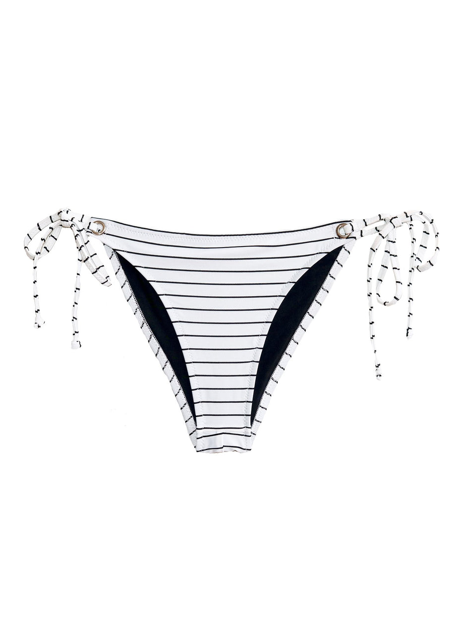 White black stripe - Mitered Stripe Grommet Side Tie Bikini Bottom | Fleur du Mal - DEMO