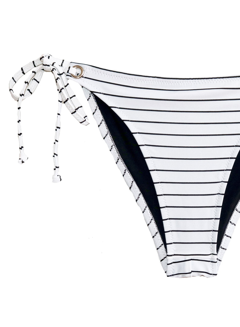 White black stripe - Mitered Stripe Grommet Side Tie Bikini Bottom | Fleur du Mal - DEMO