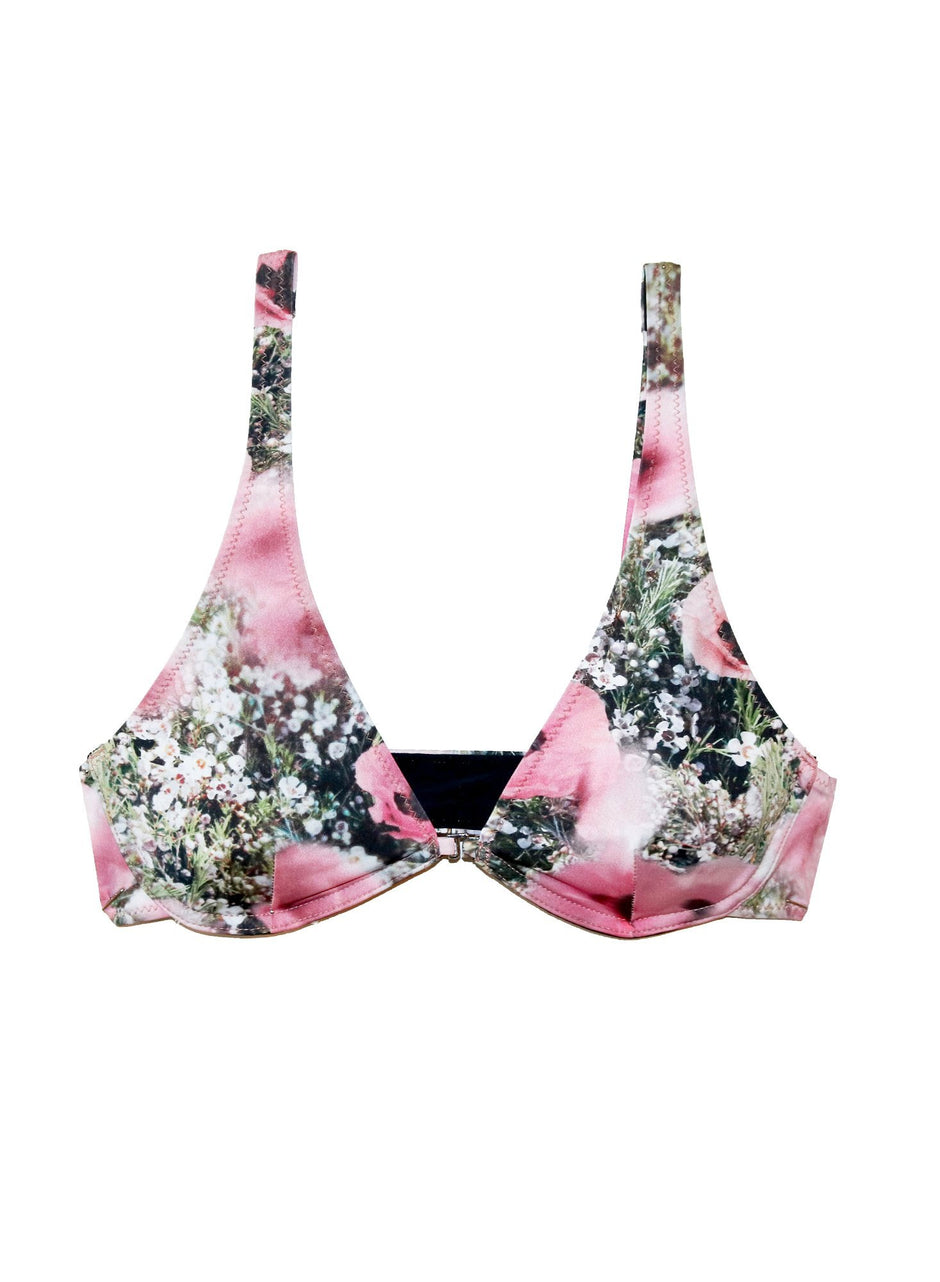 Poppy print - Front Closure Plunge Bikini Top | Fleur du Mal - DEMO