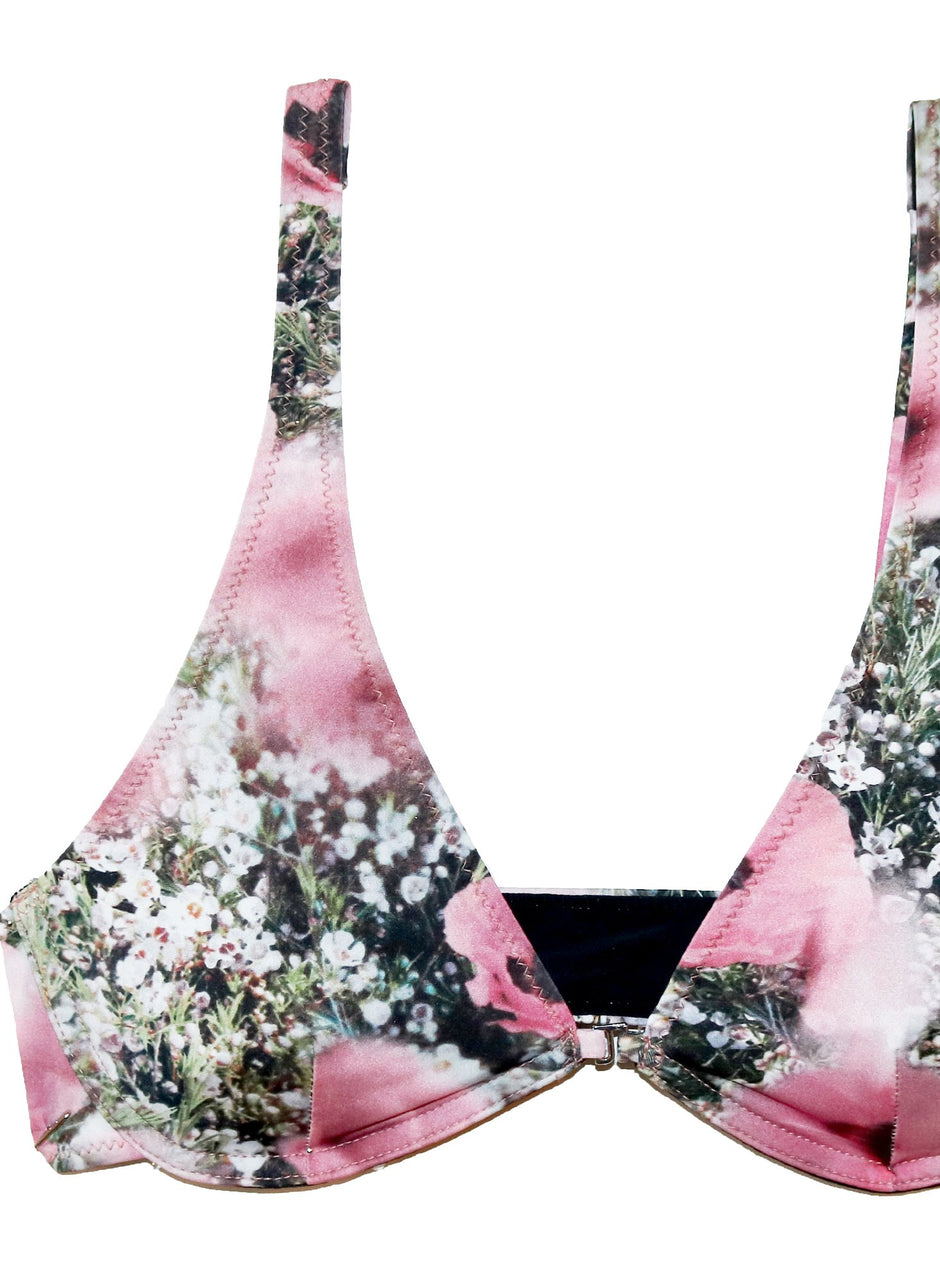 Poppy print - Front Closure Plunge Bikini Top | Fleur du Mal - DEMO