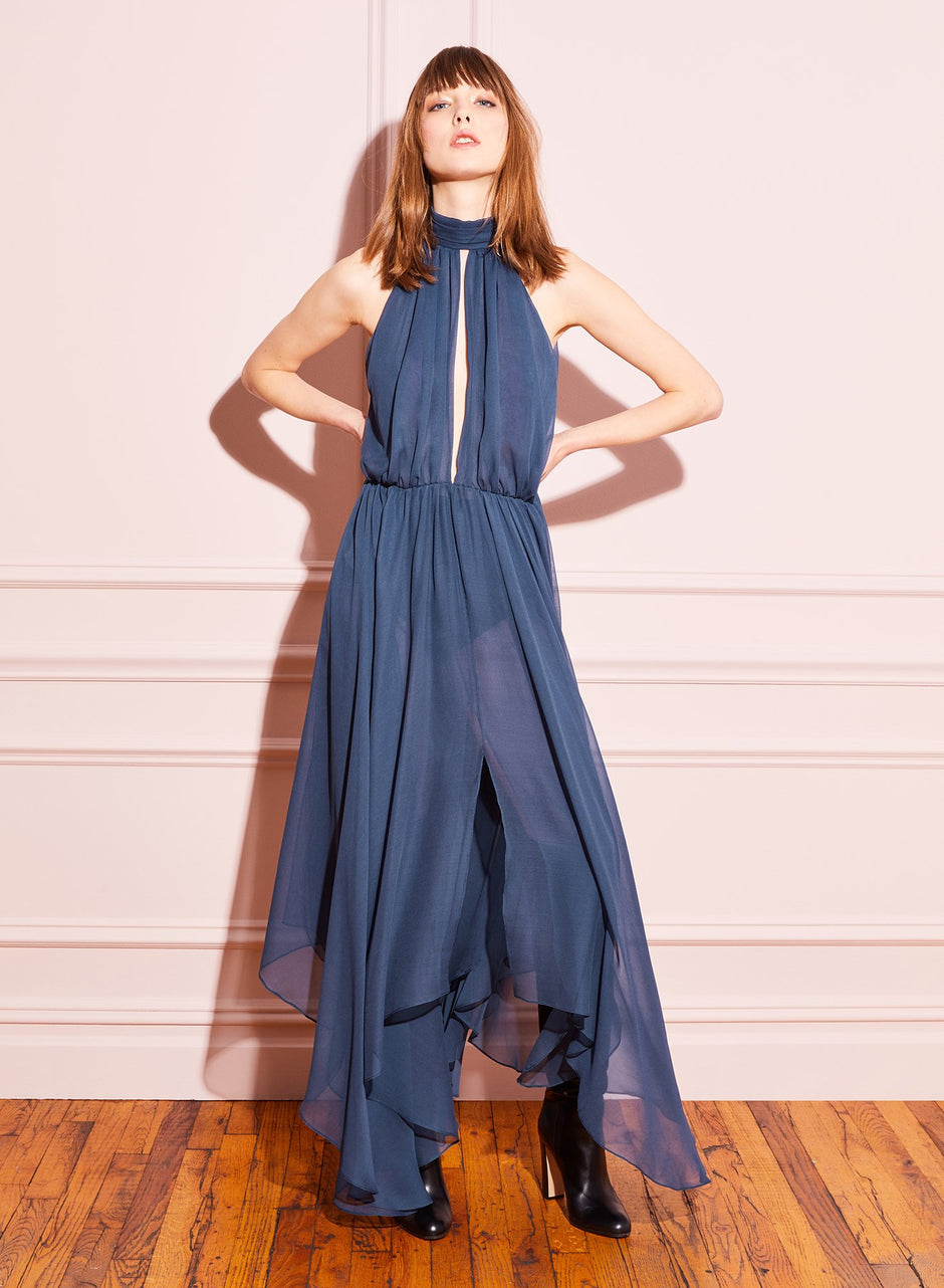 Caspian blue - Keyhole Gathered Dress | Fleur du Mal - DEMO