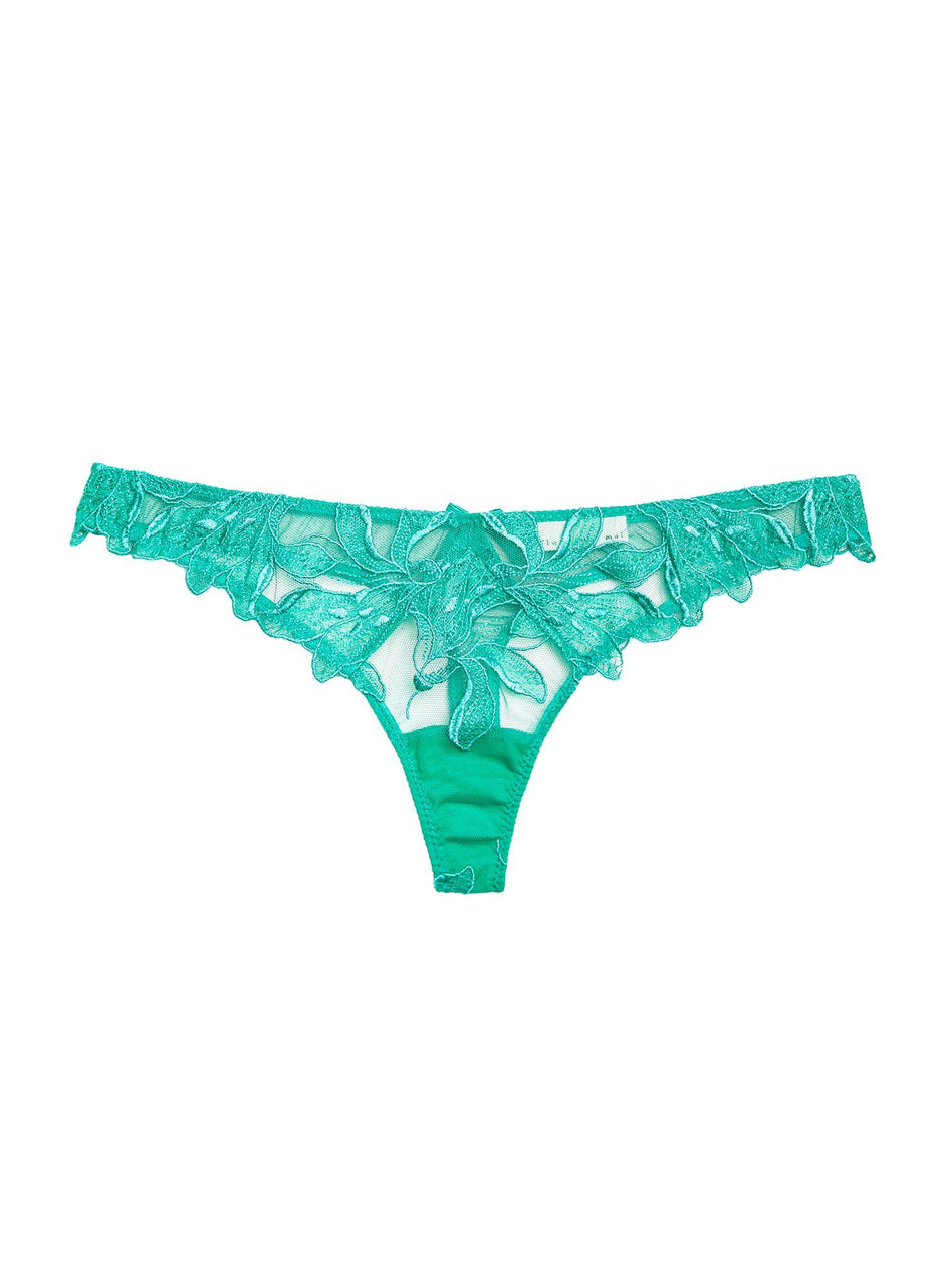Emerald - Lily Embroidery Hipster Thong | Fleur du Mal - DEMO