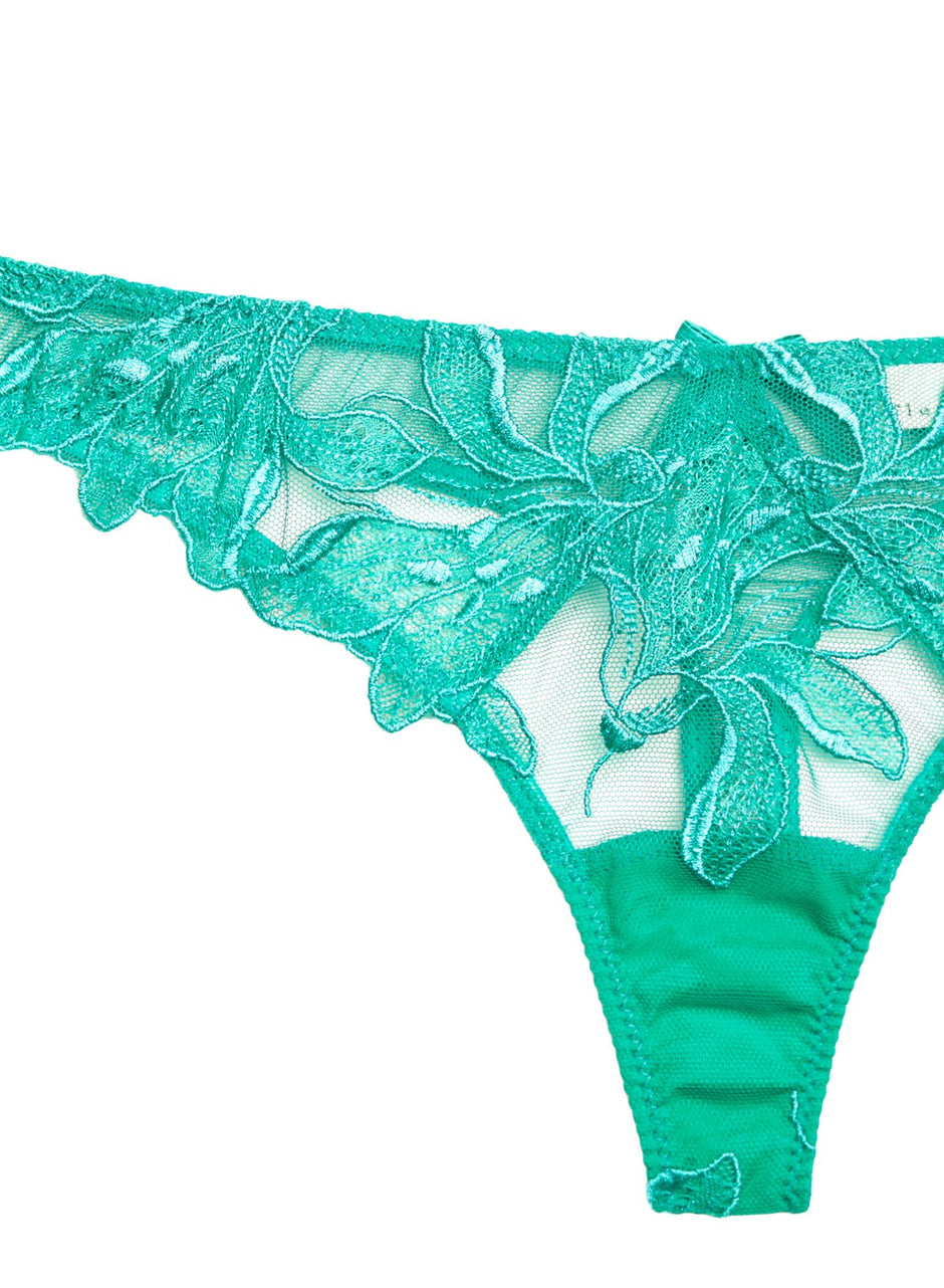 Emerald - Lily Embroidery Hipster Thong | Fleur du Mal - DEMO