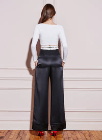 Contrast Waist Wide Leg Pant
