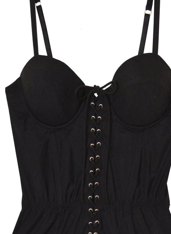Black - High Leg Lacing Bullet One Piece | Fleur du Mal - DEMO