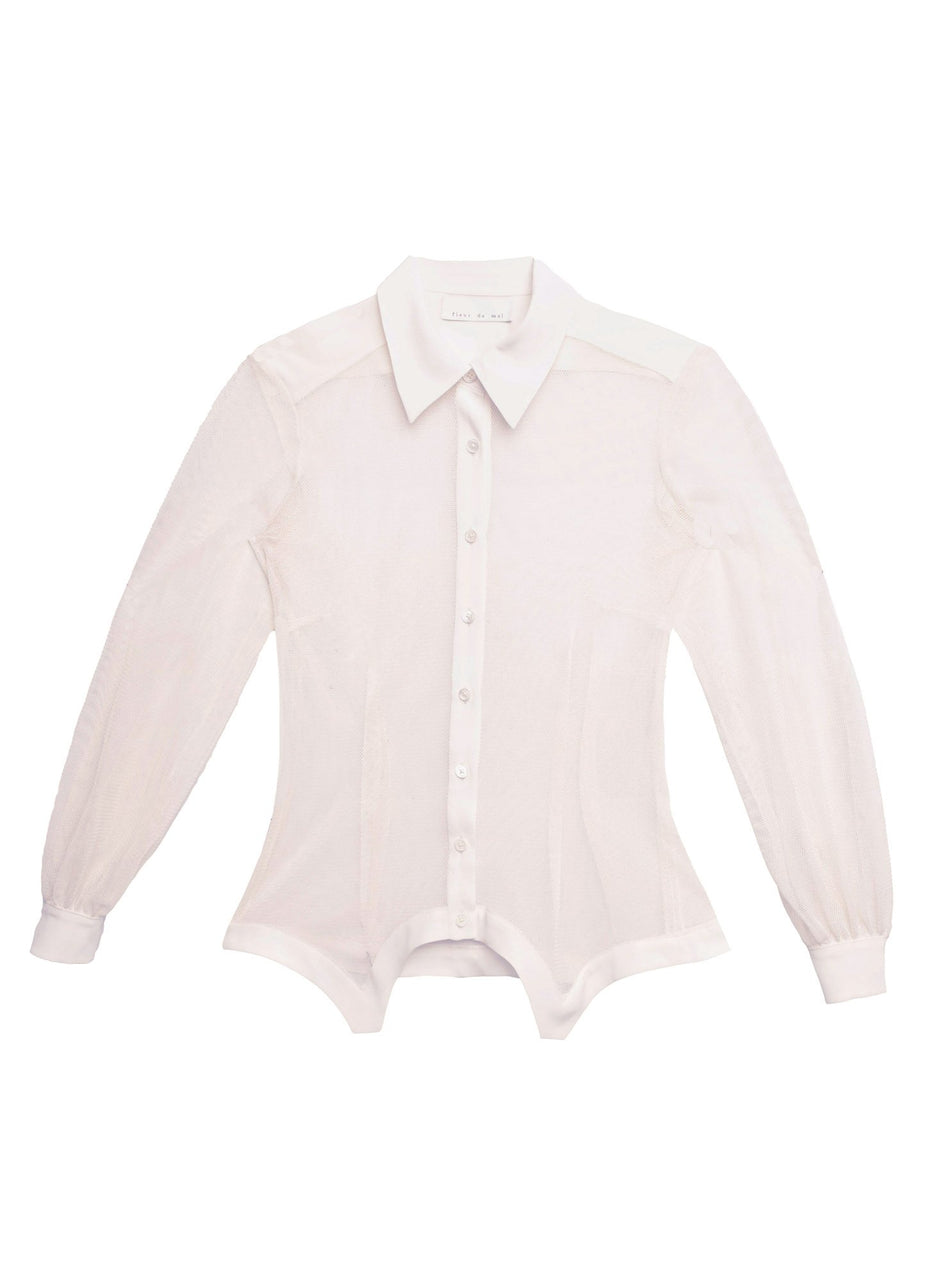 Creme - Silk &amp; Mesh Sheer Paneled Shirt | Fleur du Mal - DEMO