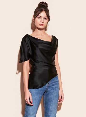 Black - Asymmetrical Cowl Top | Fleur du Mal - DEMO