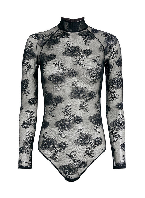 Black - Bouquet Lace Turtleneck Bodysuit | Fleur du Mal - DEMO