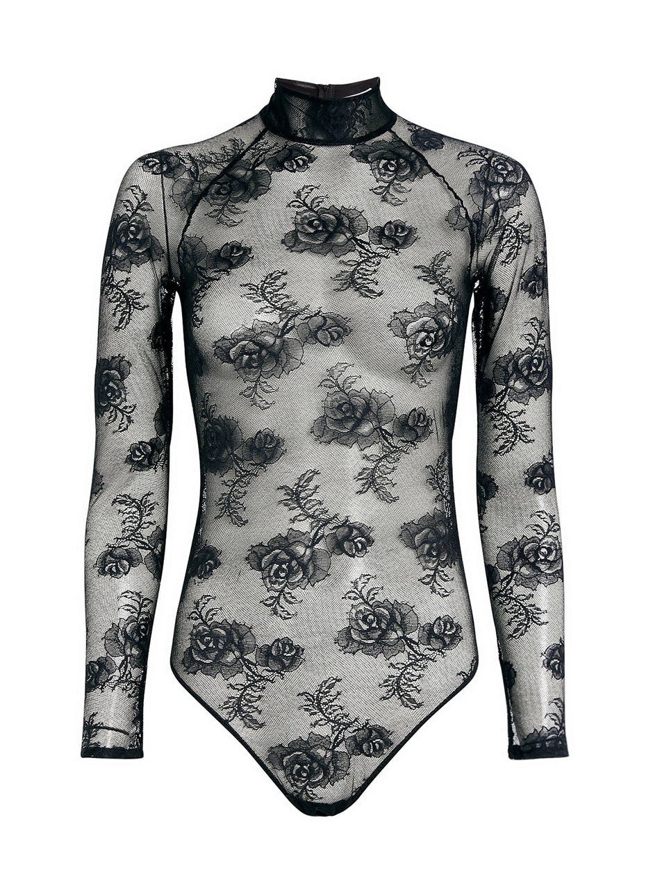 Black - Bouquet Lace Turtleneck Bodysuit | Fleur du Mal - DEMO