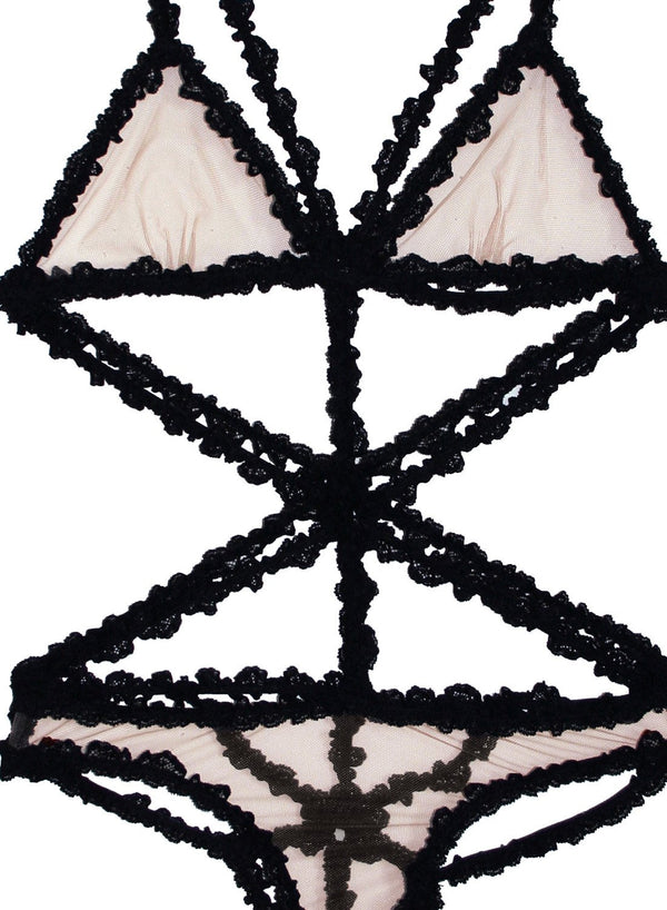 Black - Lace Bondage Bodysuit | Fleur du Mal - DEMO
