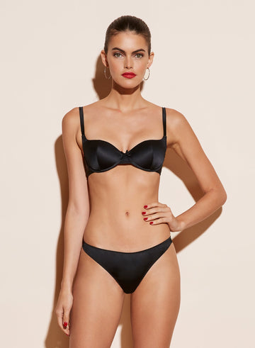 Black - Satin Luxe Balconette Bra | Fleur du Mal - DEMO