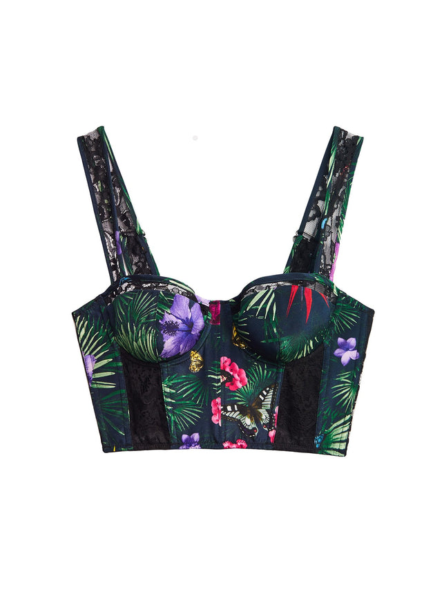 Black tropical print - Lace Insert Bustier | Fleur du Mal - DEMO