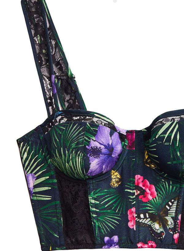 Black tropical print - Lace Insert Bustier | Fleur du Mal - DEMO
