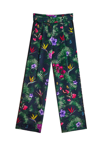 Black tropical print - Lace Insert Belted Trouser | Fleur du Mal - DEMO
