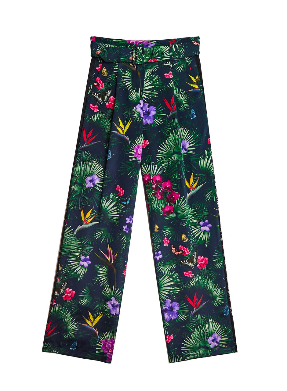 Black tropical print - Lace Insert Belted Trouser | Fleur du Mal - DEMO