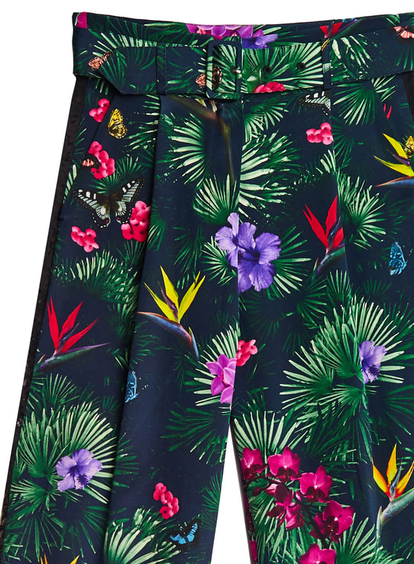 Black tropical print - Lace Insert Belted Trouser | Fleur du Mal - DEMO