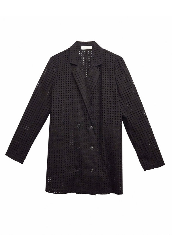 Black - Eyelet Blazer Dress with Slip | Fleur du Mal - DEMO