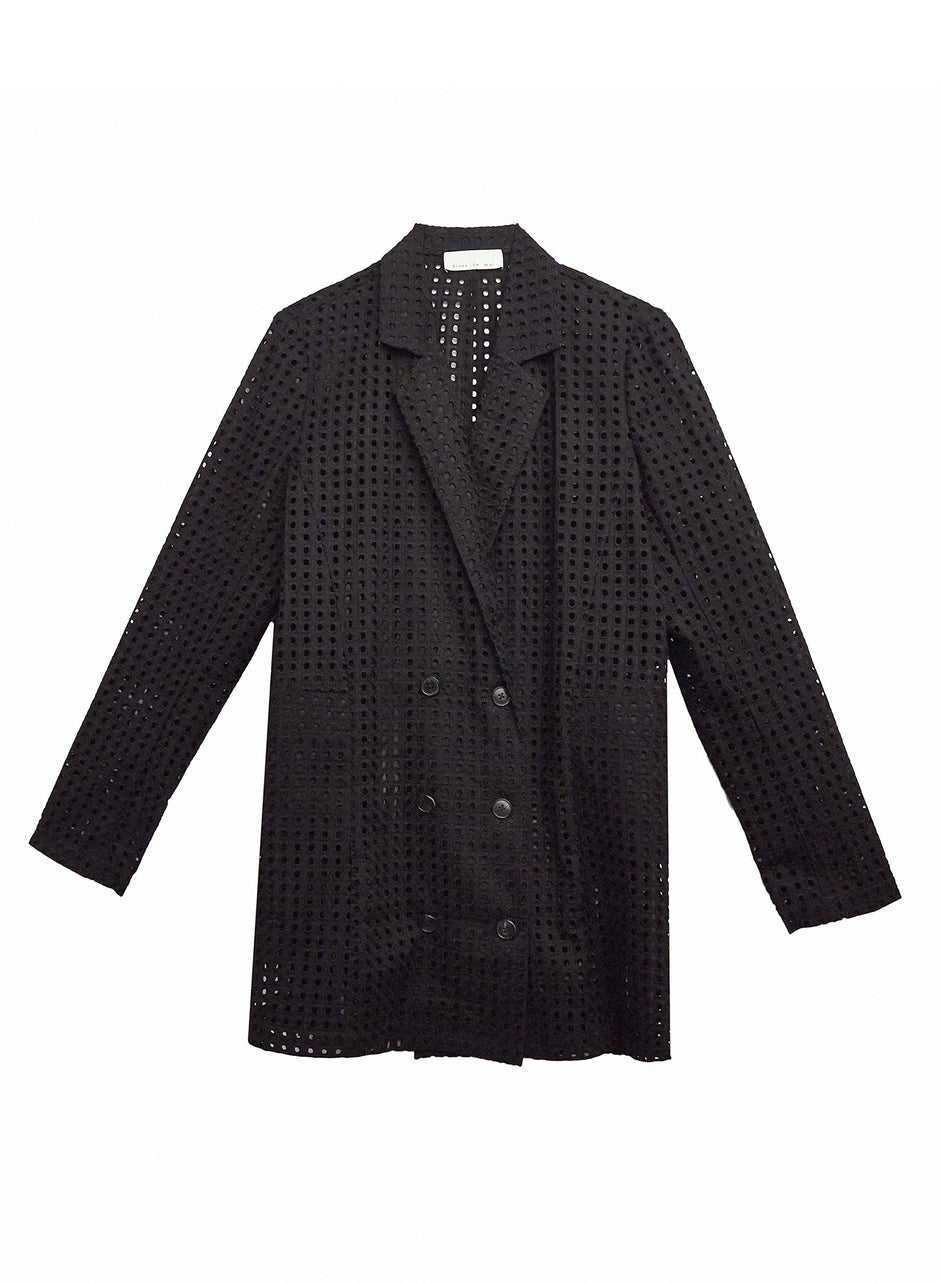 Black - Eyelet Blazer Dress with Slip | Fleur du Mal - DEMO