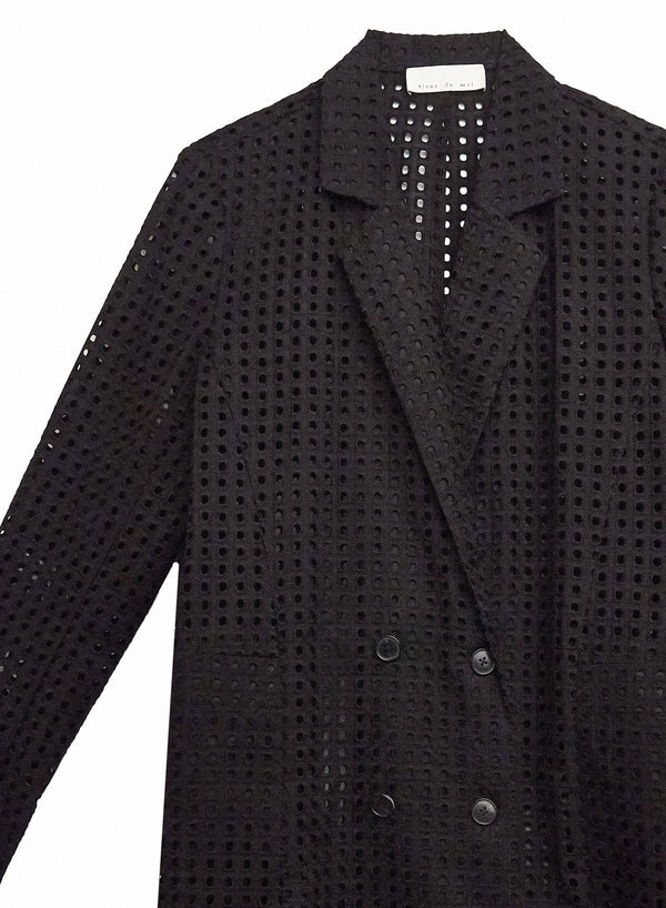 Black - Eyelet Blazer Dress with Slip | Fleur du Mal - DEMO