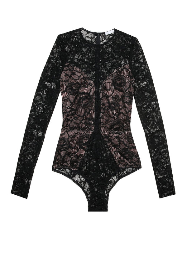 Black - Chat Noir Lace Longsleeve Bodysuit | Fleur du Mal - DEMO