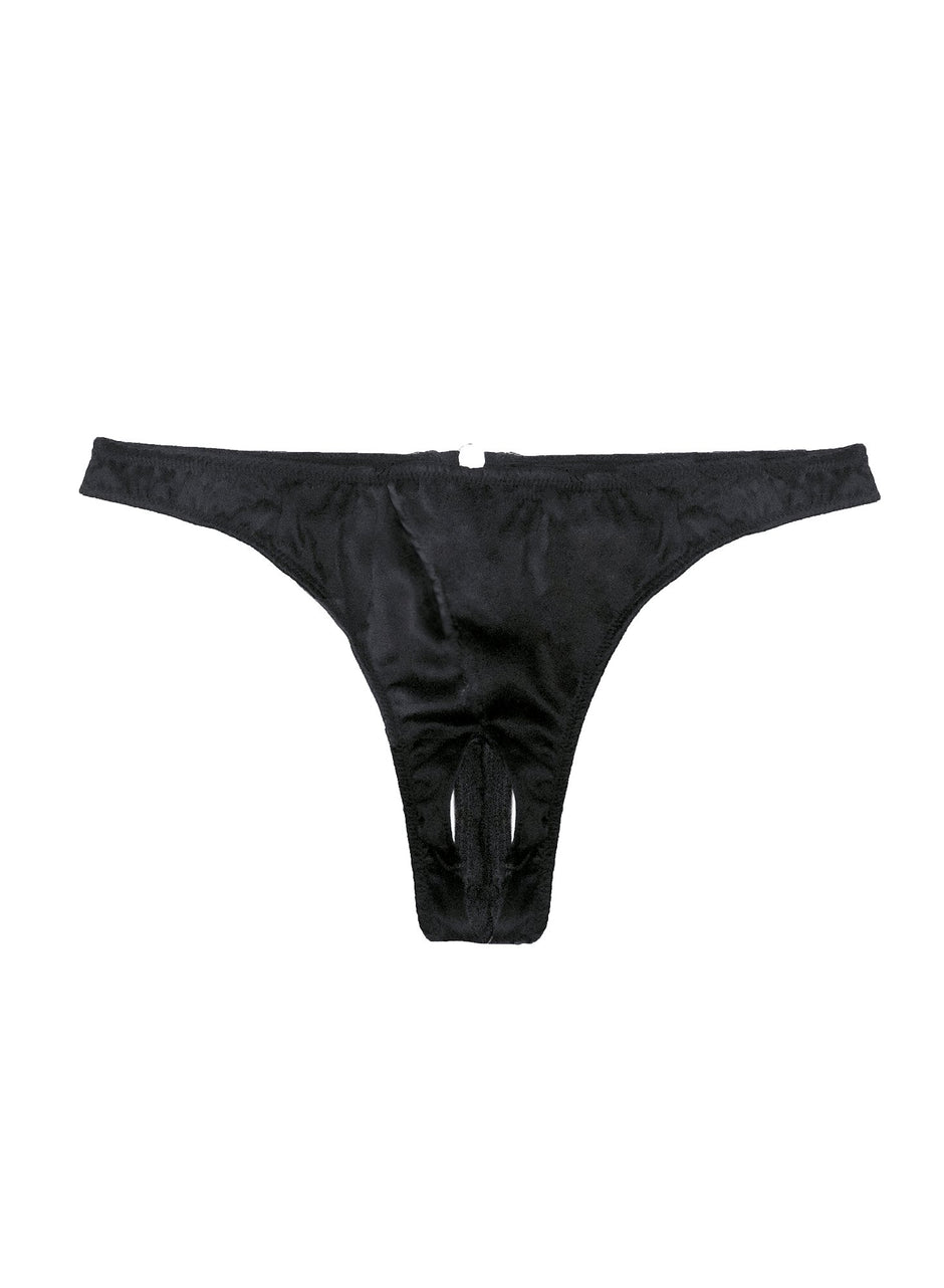 Black - Luxe Crotchless Thong | Fleur du Mal - DEMO
