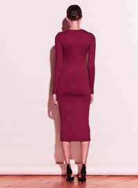 Ribbed Knit Long Sleeve Henley Dress