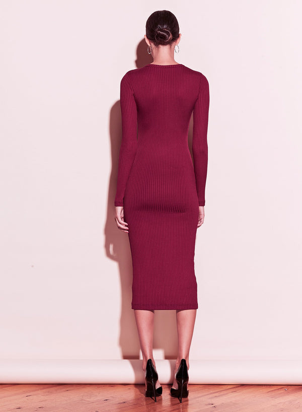 Bordeaux - Ribbed Knit Long Sleeve Henley Dress | Fleur du Mal - DEMO
