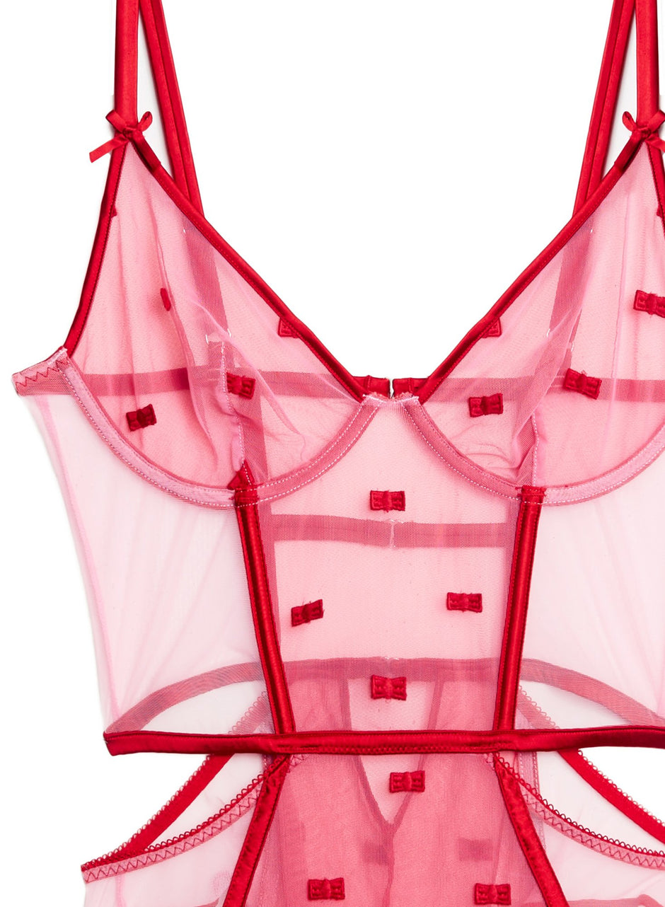 Bisou/rouge - Bow Embroidery Bodysuit | Fleur du Mal - DEMO
