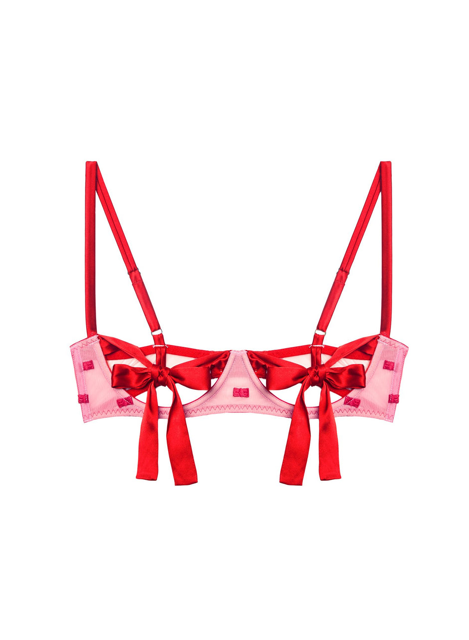 Bisou/rouge - Bow Embroidery Peekaboo Bra | Fleur du Mal - DEMO