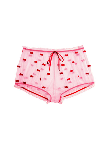 Bisou/rouge - Bow Embroidery Ruched Shorts | Fleur du Mal - DEMO