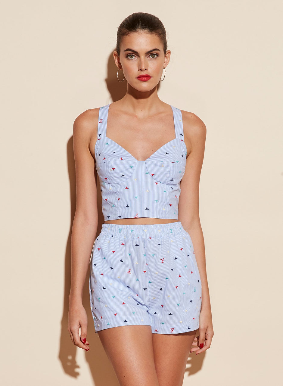 Thorn embroidery - Poplin Crisscross Bustier Top | Fleur du Mal - DEMO