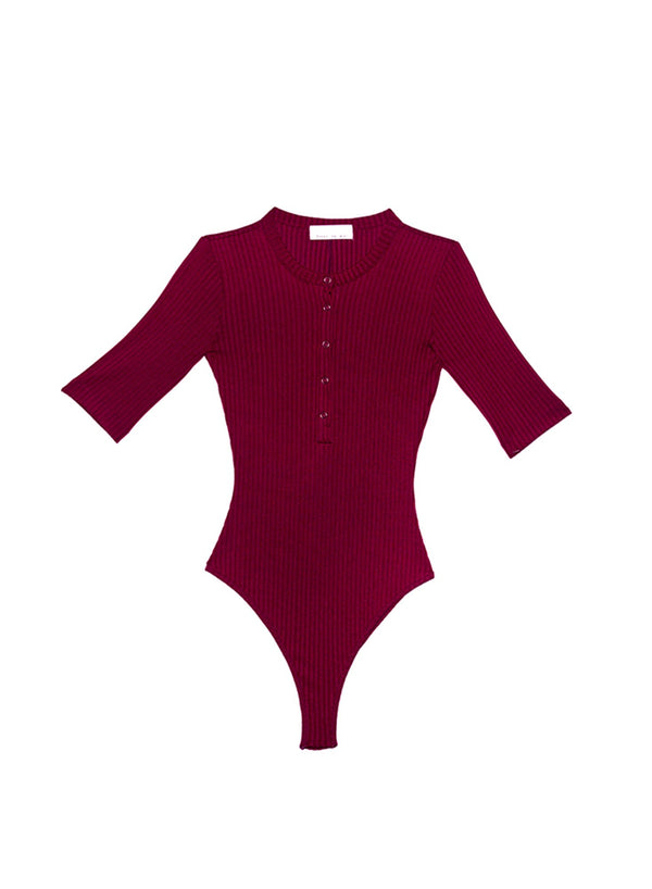 Bordeaux - Ribbed Knit Henley Bodysuit | Fleur du Mal - DEMO