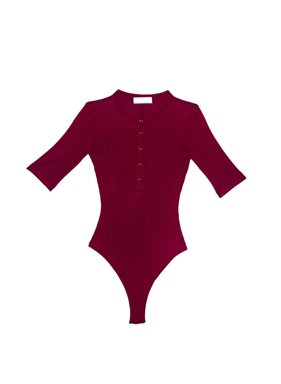 Bordeaux - Ribbed Knit Henley Bodysuit | Fleur du Mal - DEMO