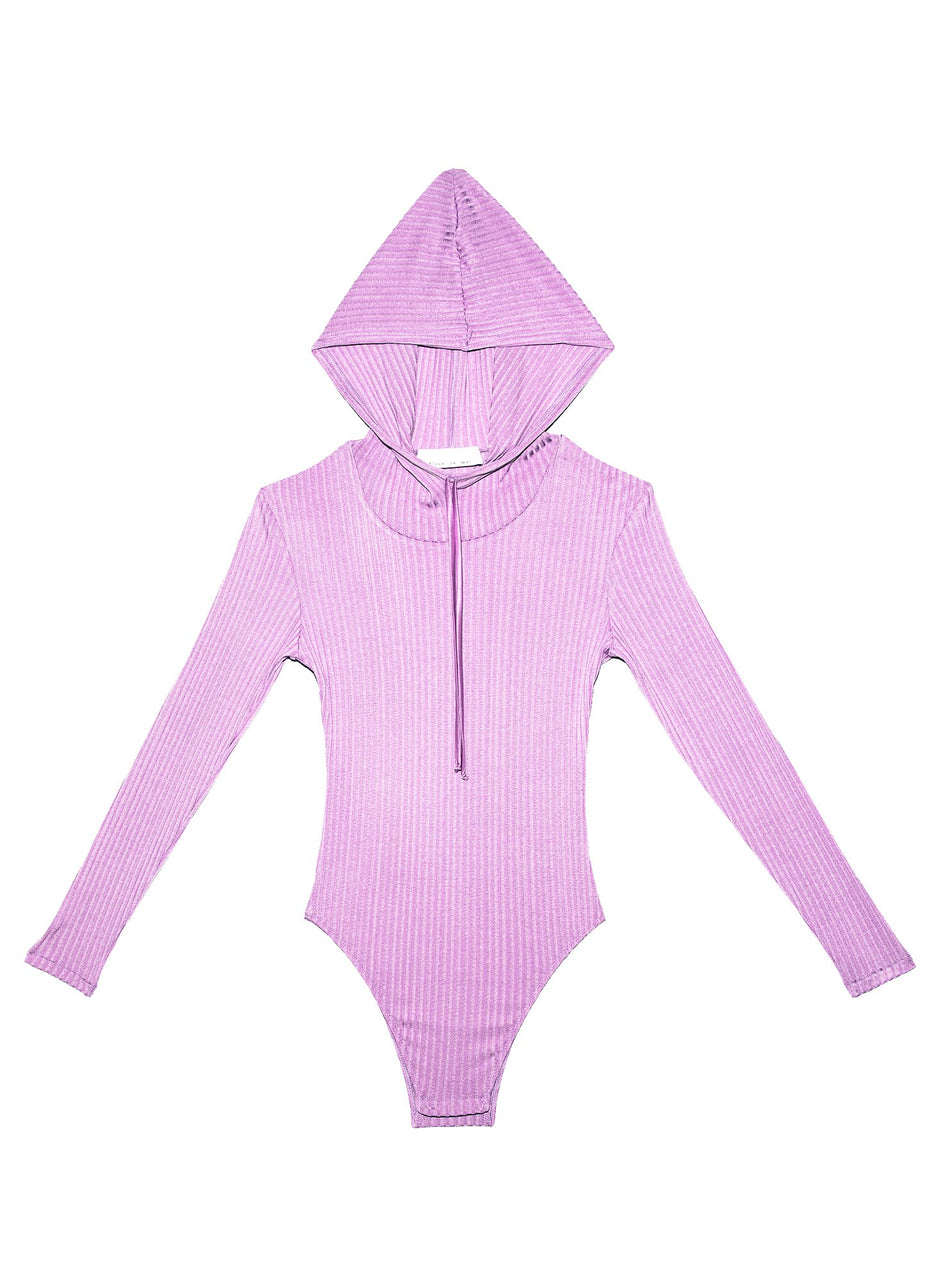 Rose quartz - Ribbed Knit Hoodie Bodysuit | Fleur du Mal - DEMO