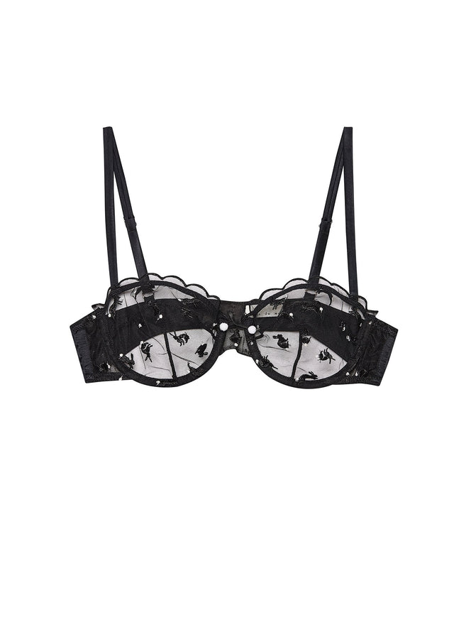 Black - Bunny Embroidery Balconette Bra | Fleur du Mal - DEMO