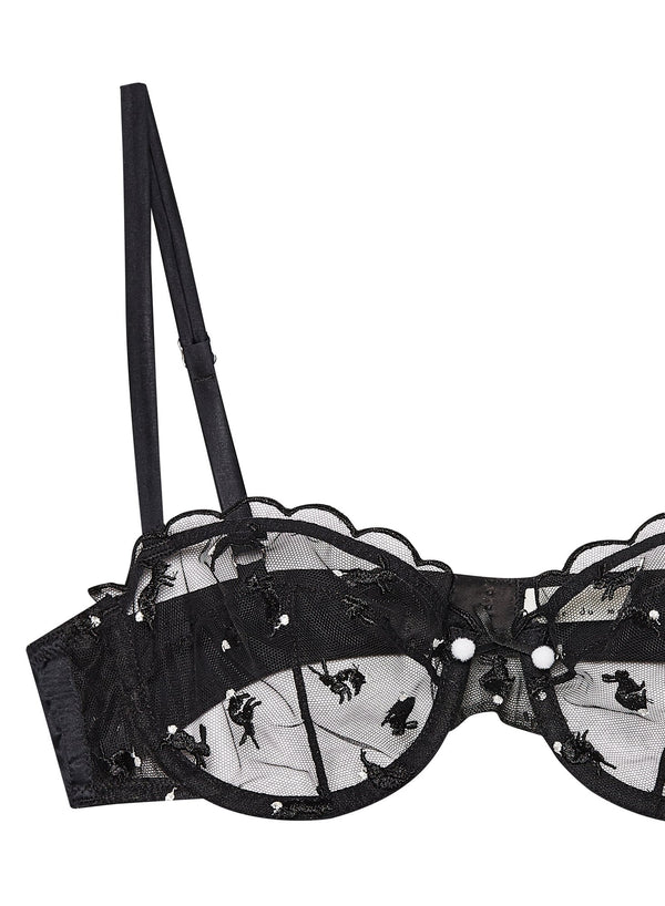 Black - Bunny Embroidery Balconette Bra | Fleur du Mal - DEMO