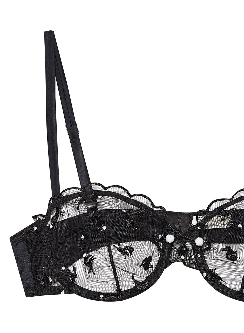 Black - Bunny Embroidery Balconette Bra | Fleur du Mal - DEMO