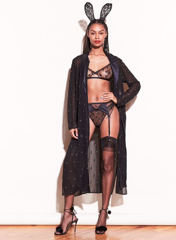 Black - Bunny Embroidery Smoking Robe | Fleur du Mal - DEMO