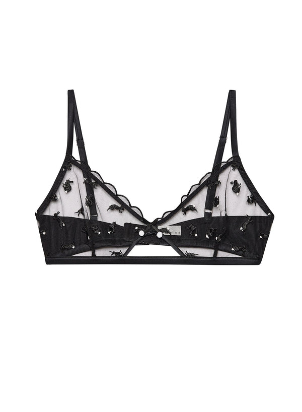 Black - Bunny Embroidery Triangle Bra | Fleur du Mal - DEMO