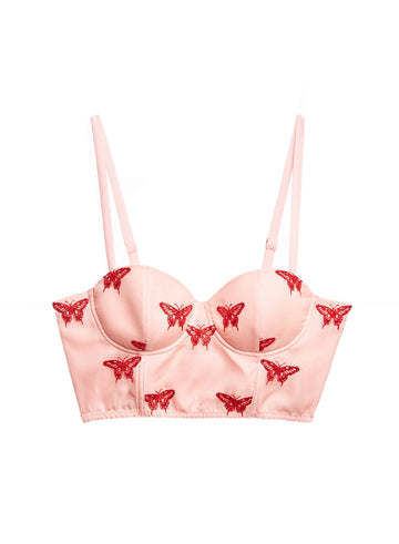 Pink opal - Butterfly Embroidered Bustier Top | Fleur du Mal - DEMO