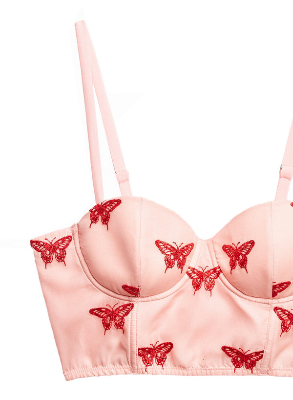 Pink opal - Butterfly Embroidered Bustier Top | Fleur du Mal - DEMO