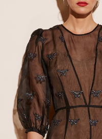Embroidered Puff Sleeve Dress With Slip