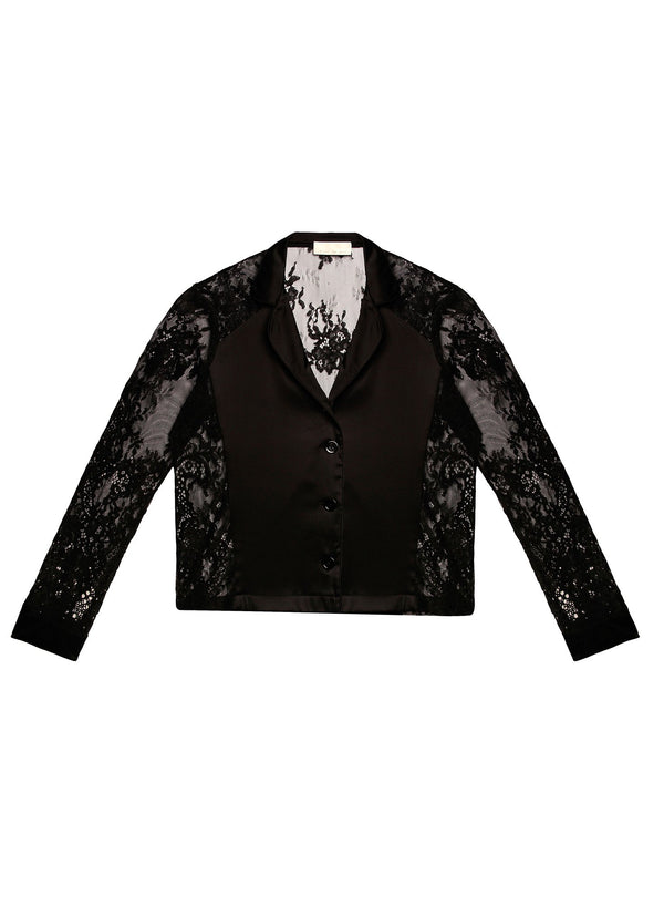Black - Cillis Lace Silk Combo PJ Top | Fleur du Mal - DEMO