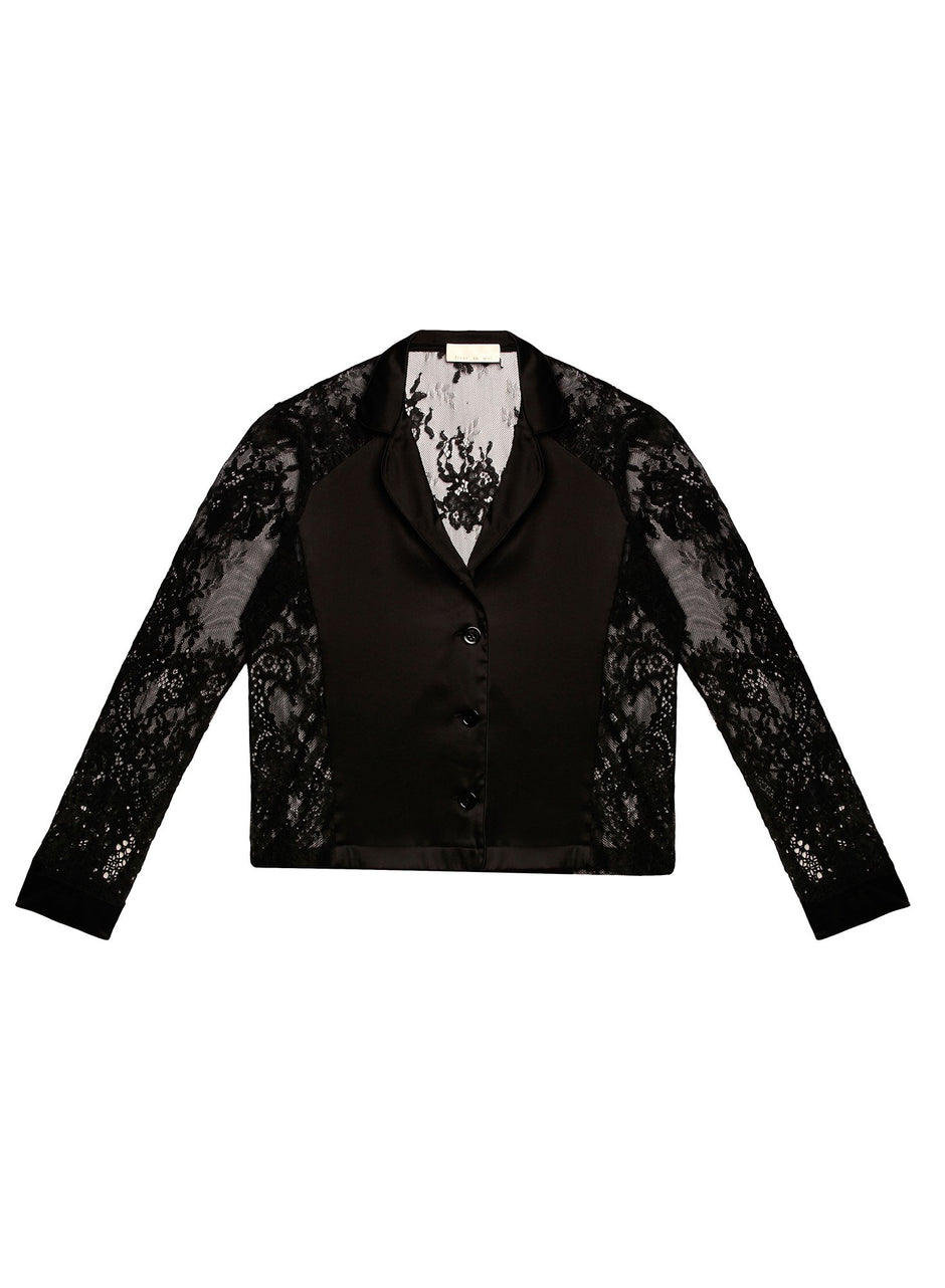 Black - Cillis Lace Silk Combo PJ Top | Fleur du Mal - DEMO