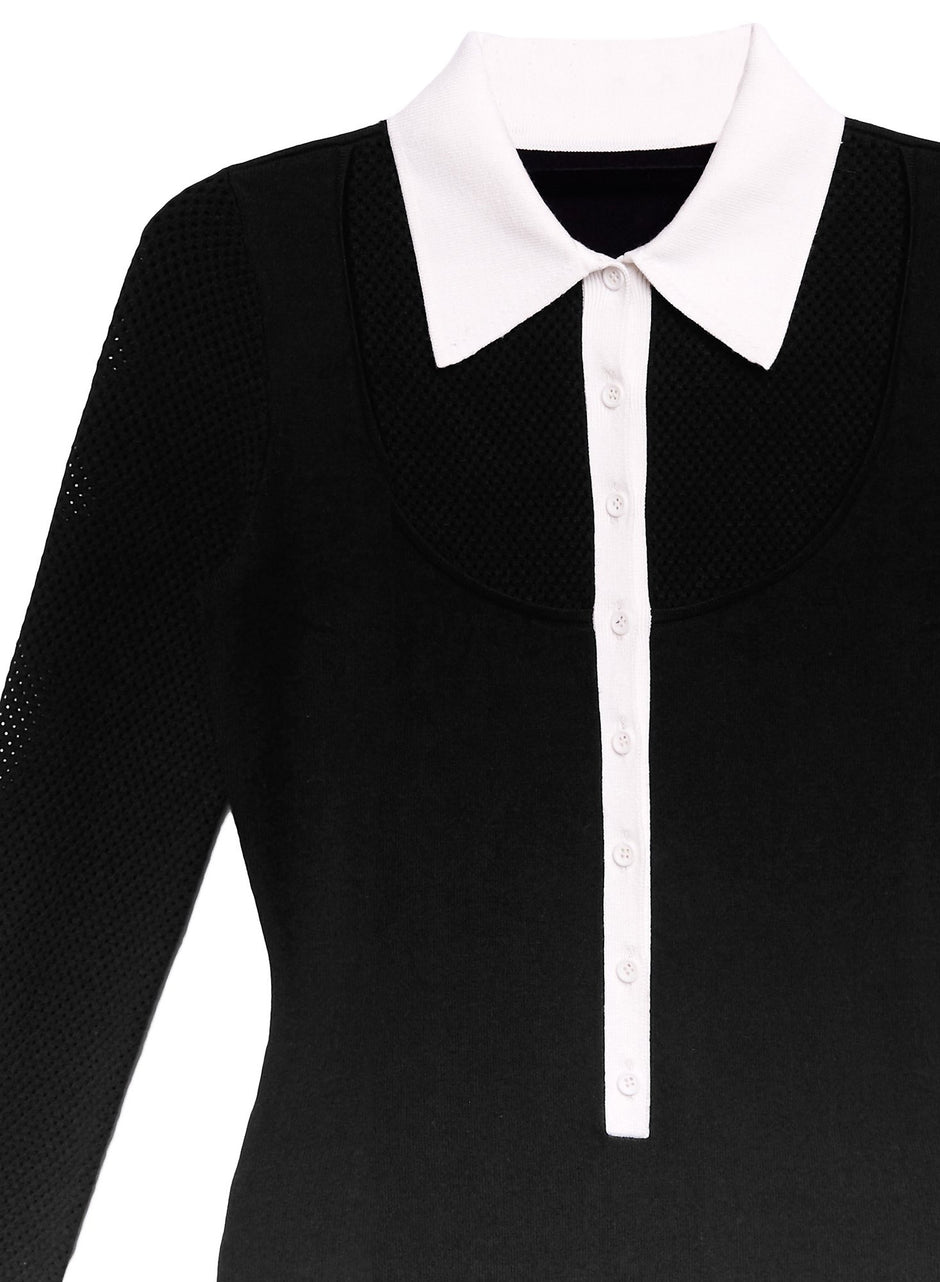 Black - Collar Pointelle Bodysuit | Fleur du Mal - DEMO